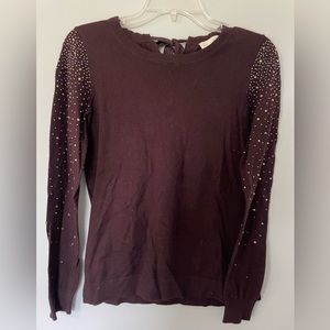 Loft Maroon Sweater with Beaded Sparkle Confetti Detailing and Bow Back